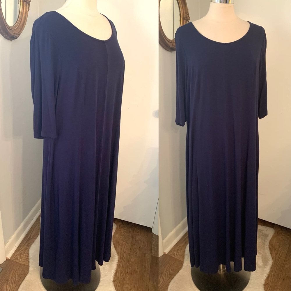 Catherine’s Navy Blue Maxie Dress 1X petite Casual Party long V Neck Lagenlook - Picture 9 of 10
